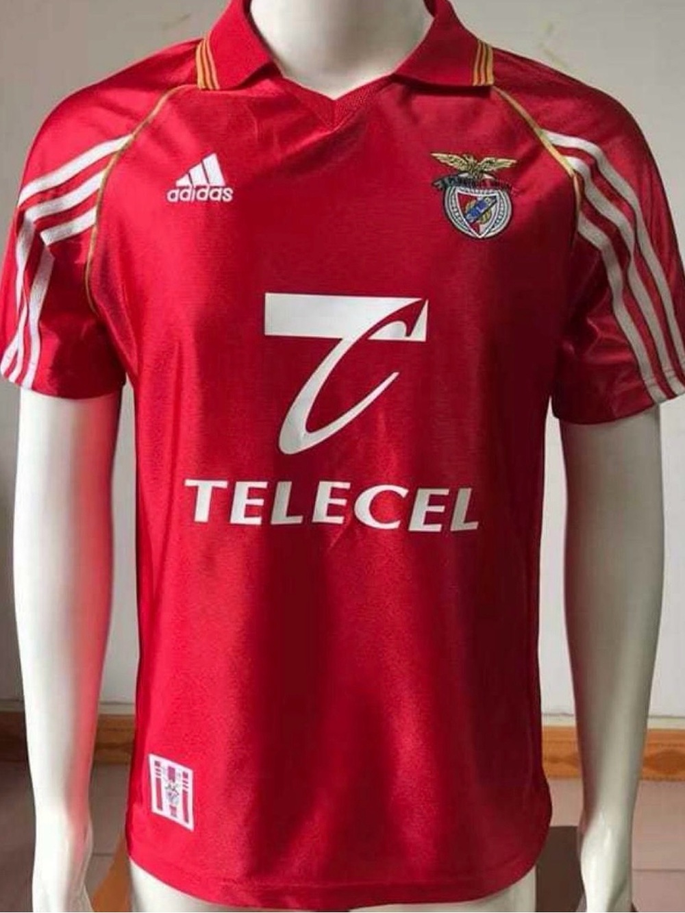 adidas Red Benfica Soccer Jersey with Telecel Logo